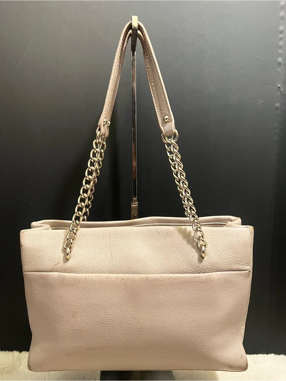 kate spade Jordyn Warm Beige Pebbled Leather Chain-Strap Tote